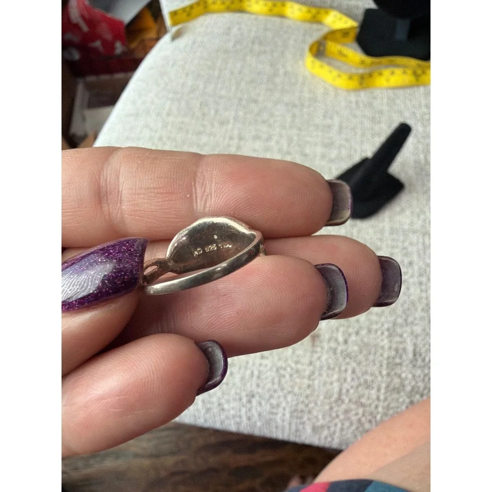 Vintage Sterling Silver Abalone Shell Leaf Ring 925 Inlay Boho Nature Jewelry